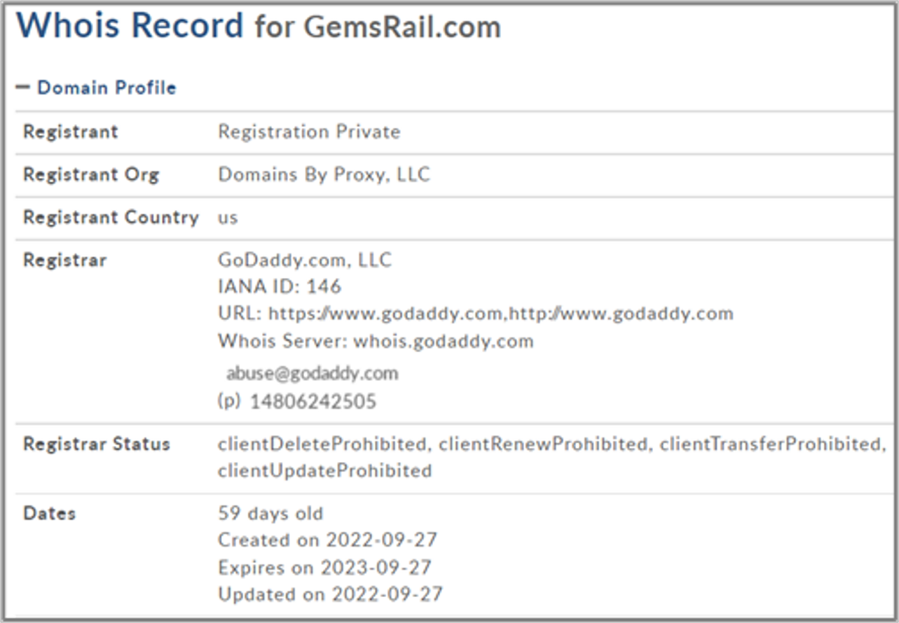Information of the domain gemsrail[.]com