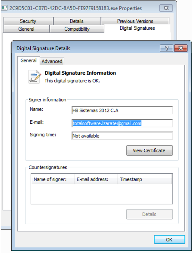 Figure 5 Malicious artifact certificate