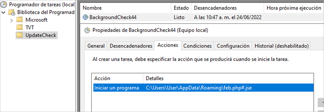 Schedule task to execute the third stage of malware