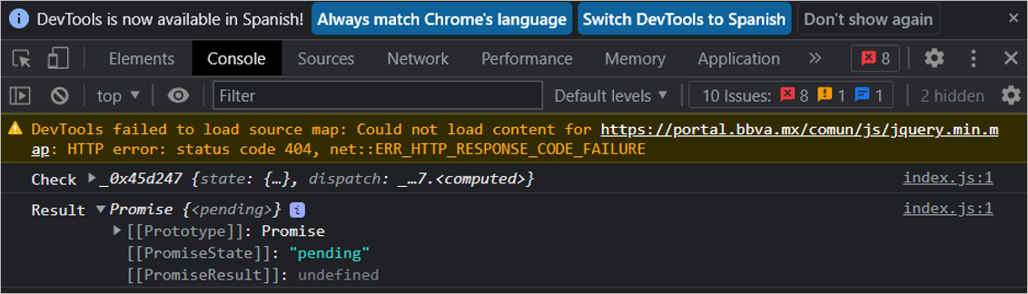 JavaScript Result object with pending status